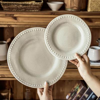 Light Luxury Pearl Edge Ceramic Plate Retro Style Tableware Household Vegetable Plate Dessert Plate Special-Shaped Plate Salad Plate