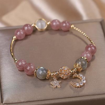 Exquisite Pink Bracelets For Women Cute Star Moon Bracelet Metal Chain Beads Bracelet Sister Girlfriend Gift