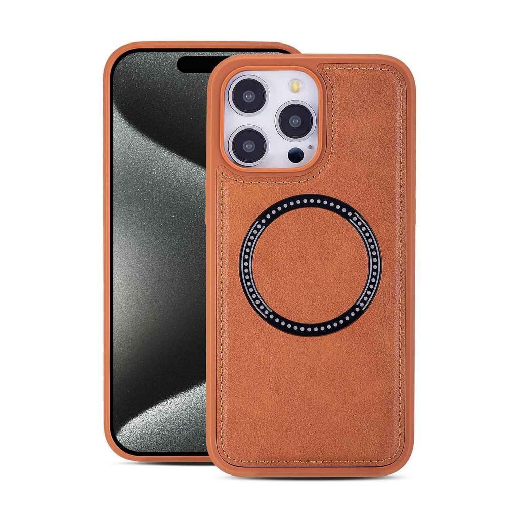 Genuine Leather Case with Magnetic Ring for iPhone 17 Pro Max/16 - Simple Anti-drop Protective Cover