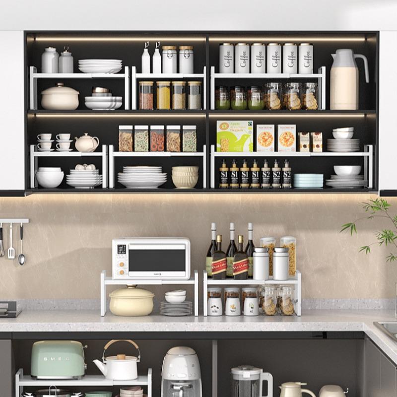 Retractable Kitchen Spices Storage Racks Home Multifunctional Tabletop Seasoning Holders Cupboard Sundries Organize Metal Shelf