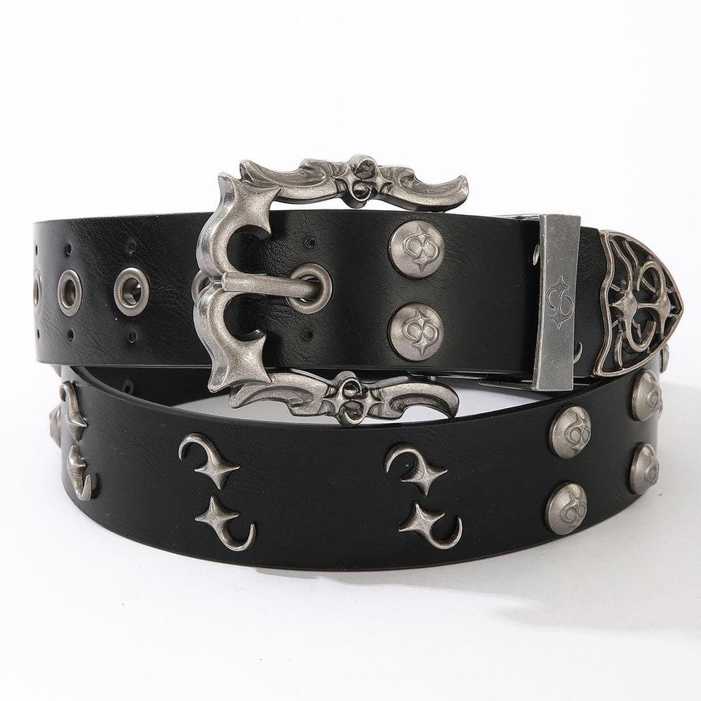 Hip-hop Rivet Belt Women Punk Style Pu Leather White Black Retro Belt Strap Waistband Fashion Y2K Jeans Belt Accessories