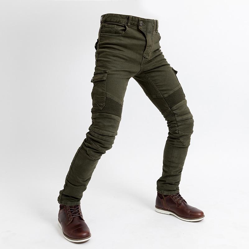 Four-Season Motorcycle Riding Pants - Military Green/Black, Anti-Fall, Slim Fit Jeans