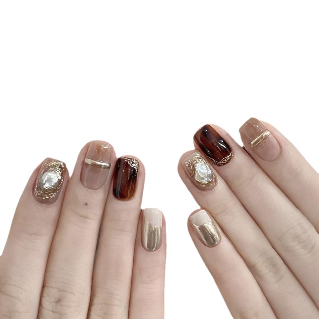 Pure Hand-made Phototherapy Manicure Amber Shell Wear Nail Finished Product Reused Nail Patch To Show Whiteness