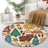 Cute Cartoon Bear and Forest Pattern Print round rug, living room, bedroom, playroom carpet, non slip floor mat, gift