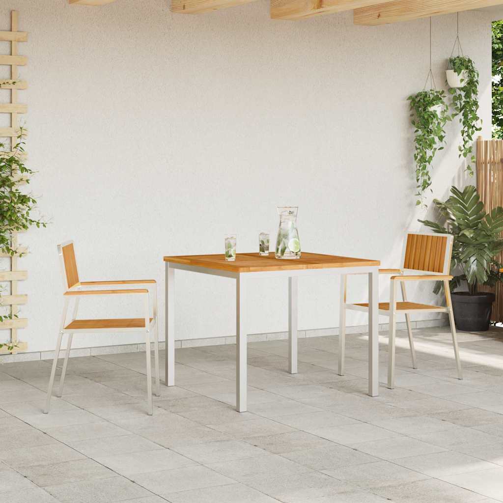 Garden Chair 2 Pcs Solid Teak Wood and Stainless Steel