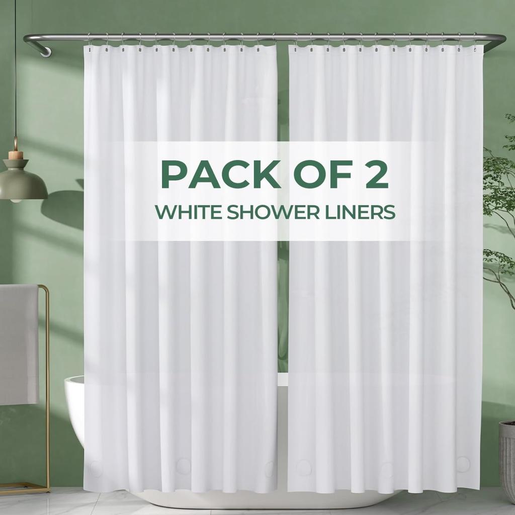 2 Pack Lightweight Plastic Shower Curtain Liner, 71*71inches PEVA Bath Curtain Set with Rustproof Metal Grommets & Magnets