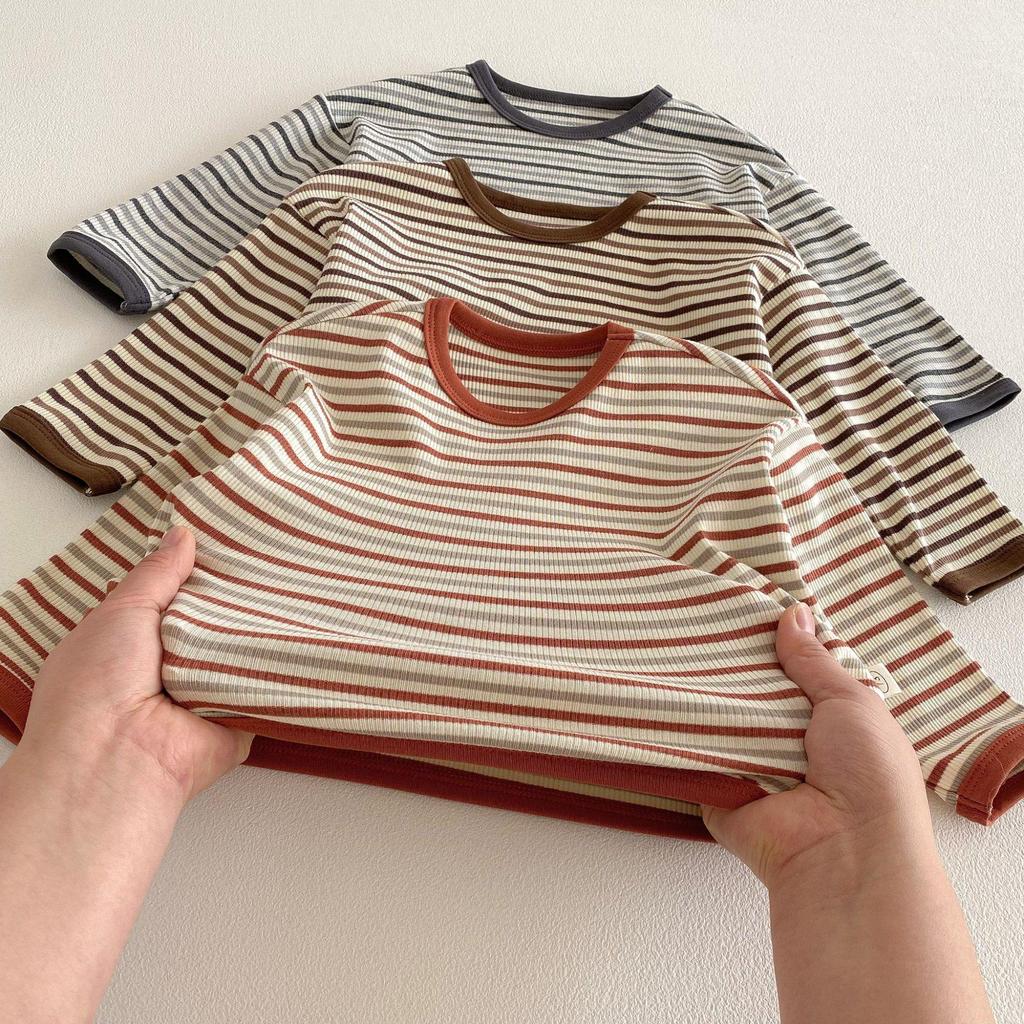 Korean Style Striped T-shirt for Girls - Trendy Spring Layered Color Block Design