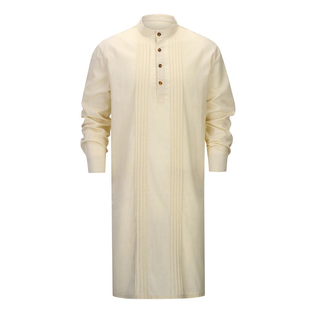 Arabic Style Fashion Simple Long Length Mens Shirt Muslim Robe Thobe Comfortable Soft Fabric Traditional Islamic Clothing Daily Prayer Casual Wear