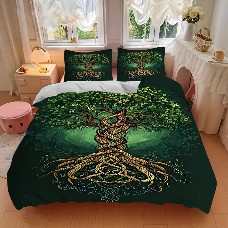 3pcs Nature Growth Soft Comfortable Bedding Set, For Bedroom, Guest Room And Dorm, All - Season Use, High-Definition Printing134
