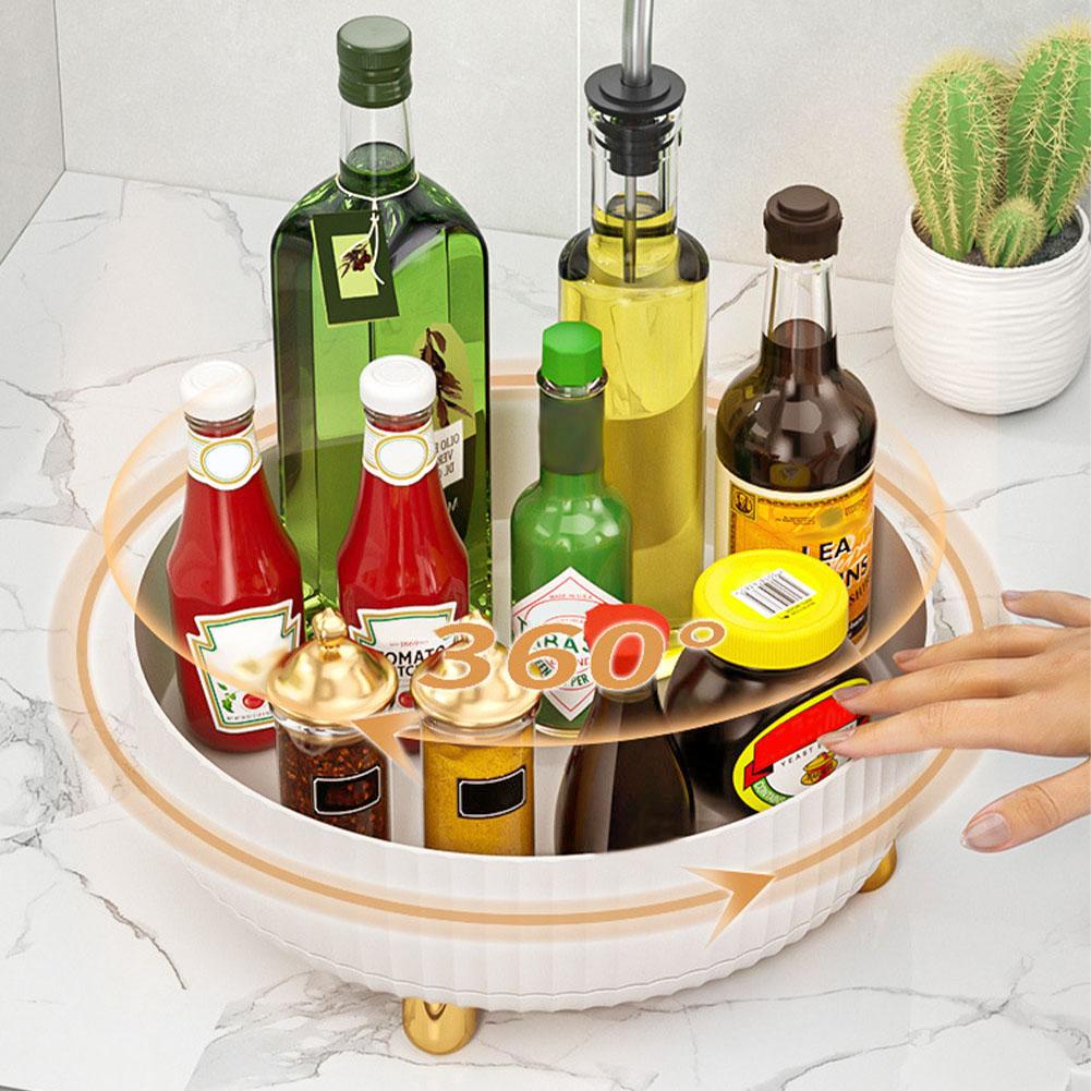 360 Rotating Tray Kitchen Storage Containers for Spice Jar Snack Food Tray Bathroom Storage Box Non Slip Cosmetics Organizer