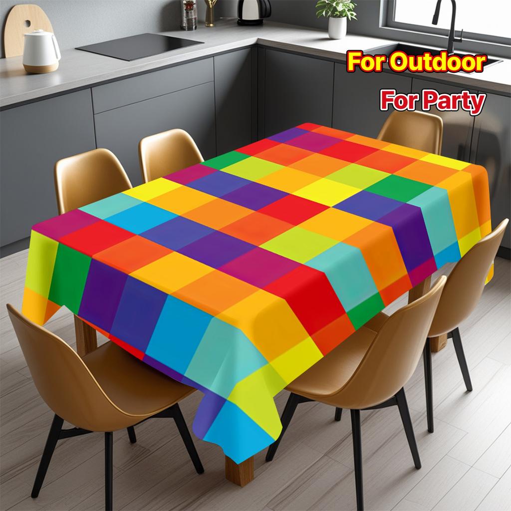 1pc Stylish and Beautiful Colorful Mexican Party Tablecloth - Multicolor Plaid Design, Durable Polyester Tablecloth, Easy to Clean, Durable and Scratc