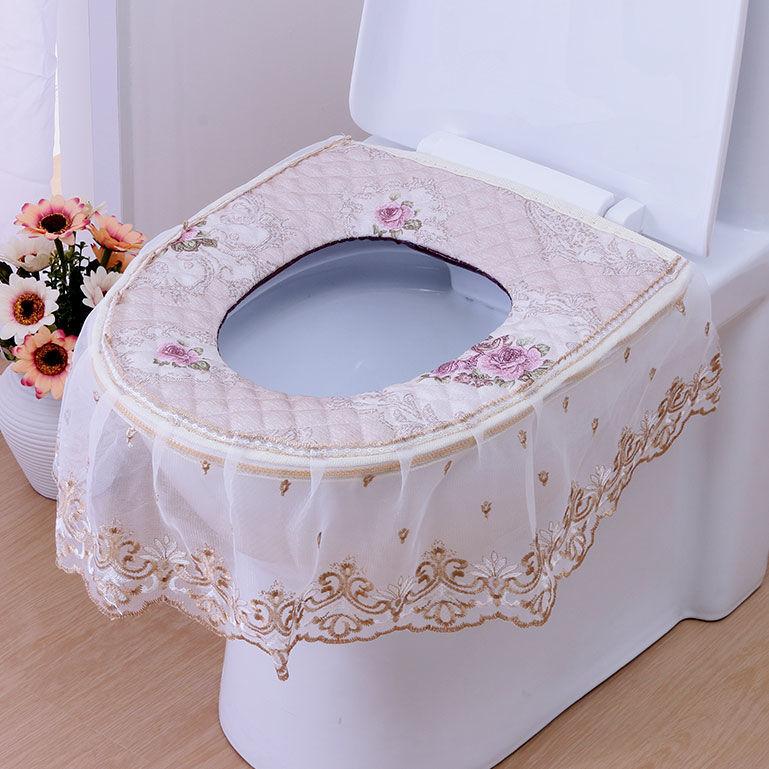Haushalt Toilettensitzkissen, Wasserdichtes Sitzkissen, Sommer Baumwolle und Leinen Universelles Toilettensitzkissen, Spitzen-Toilettenbezug, Reißverschluss