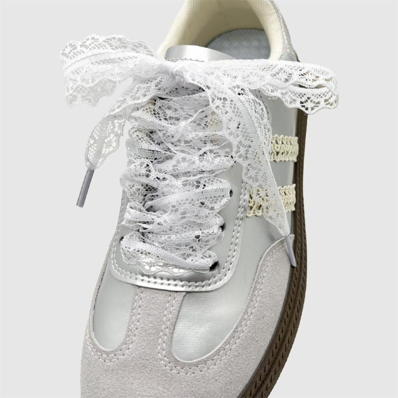 1 Paar Elegante Spitzen-Schnürsenkel für Damen und Mädchen Freizeitschuhe Sneaker 3 cm Breit Flache Schnürsenkel Ersatz
