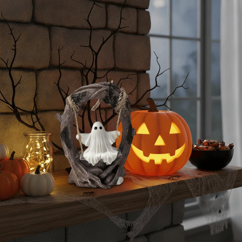 White Halloween Ghost Sculptures Cute Swing Ghost Decorations Bookshelf