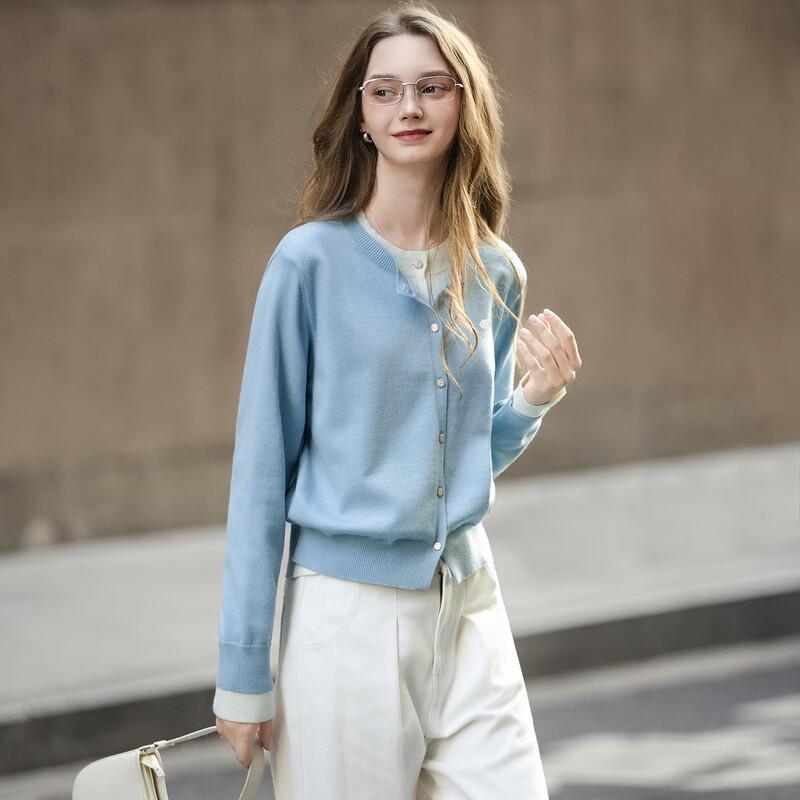 

TonLion Women s Round Neck Faux Two-Piece Cardigan Sweater L