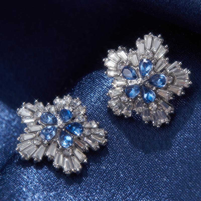 Gorgeous Blue Cubic Zirconia Stud Earrings Engagement Wedding Party Accessories For Women Blue Earrings Fashion Jewelry
