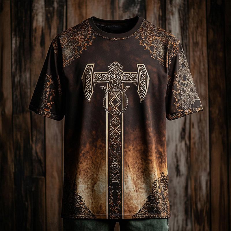 Pánské Vintage Severský Havraní Totemový Potisk Ležérní Tričko s Krátkým Rukávem Nadměrná Velikost Kulatý Výstřih Tričko s Krátkým Rukávem Letní Dámské Tričko Top