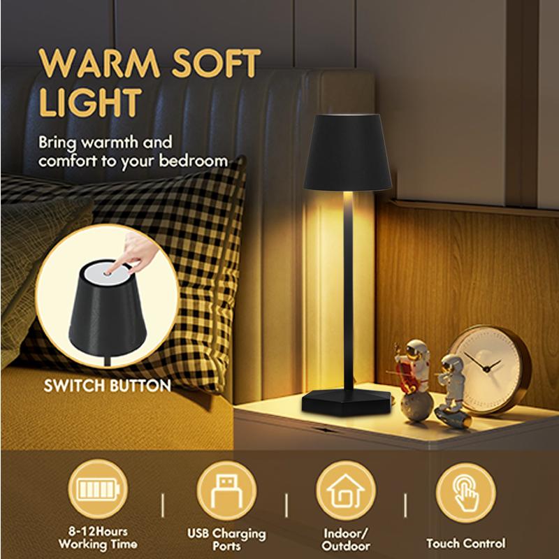 3 Colors Table Lamp LED Touch Sensor Desktop Night Light Rechargeable Wireless Reading Lamp For Hotel Bar Restaurant Room Decor