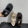 Fashion Design Elegant Plush Loafers Women's Shearling Ballet Flats Strap Warm Rabbit Fur Lined Crystal Buckle Mary Jane Flat Shoes