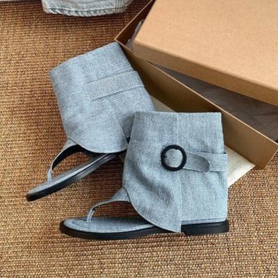 Women Flats Cool Boots Sandals Designer Clip Toe Casual Sandals 2024 New Summer Female Fashion Western Cowboy Boots Zapatillas