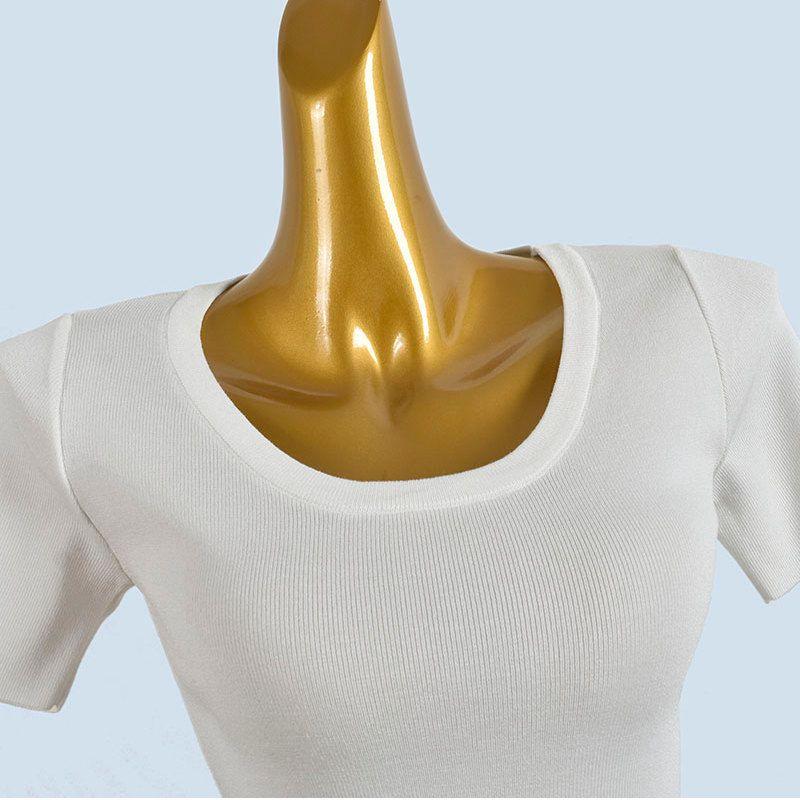 White Shoulder T-shirt Women Summer 2025 Autumn New U Collar Inner Wear Bottoming Shirt Slim Fit Slimming Versatile Fashion Top