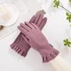 Button Decor Gloves Elegant Solid Color Ruffles Split Finger Gloves Winter Thick Warm Cold-proof Touch Screen Gloves