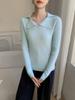 2025 Women's Slim Fit Cashmere Long Sleeve Polo Shirt: Autumn/Winter Trendy Base Layer with Thin Lapel