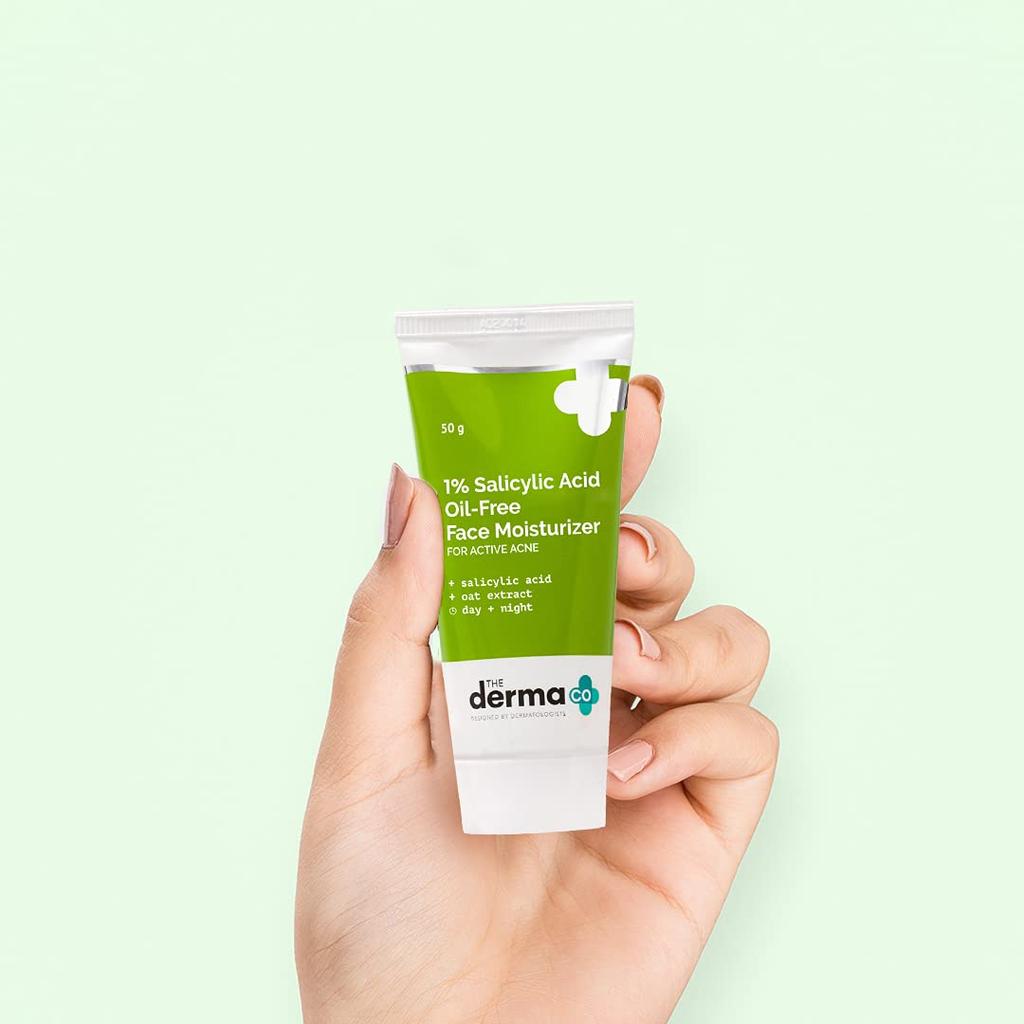 The Derma Co 1% Salicylic Acid Oil-Free Face Moisturizer with Oat Extract 50g Pack of 2 for Acne-Prone Skin