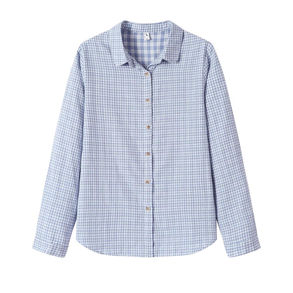 Vintage Damska Bawełniana Koszula w Kratę z Długim Rękawem - Wiosenno-Jesienny Casualowy Top do Warstwowania