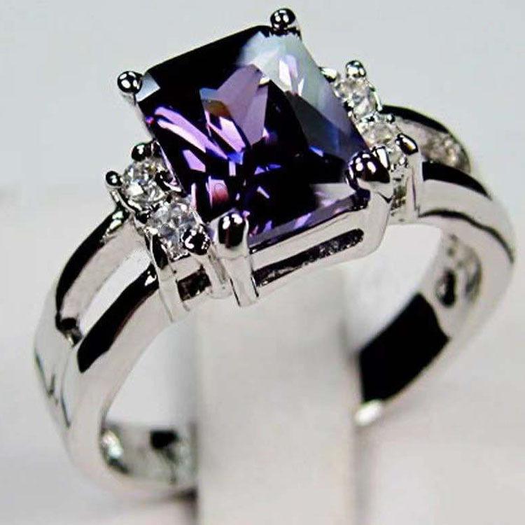 Purple Lavender Rectangular Zirconia Double-hollow Fashion Women s Ring Finger Ring 10 фиолетовый