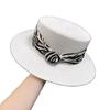 French New Beach Hat Children Summer Sunscreen Sunshade Strap Striped Flat Top Hat Seaside Travel Straw Straw Hat