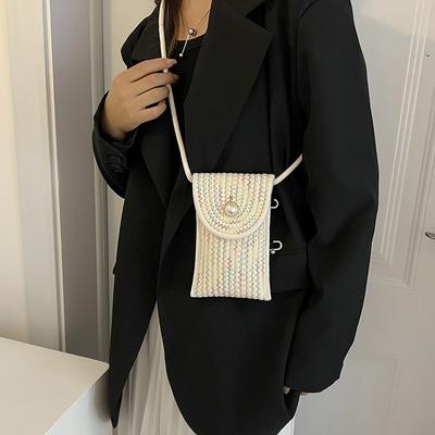 Straw Mini Bag Women's Mobile Phone Small Square Sweet Silver All-matching Knitted One-shoulder Cross-body