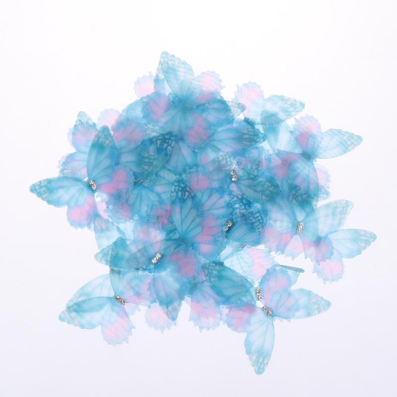 50Pcs 3D Organza Fabric Butterfly Appliques Gradient Color Double-Layer Simulation Mesh Butterfly Patch Translucent