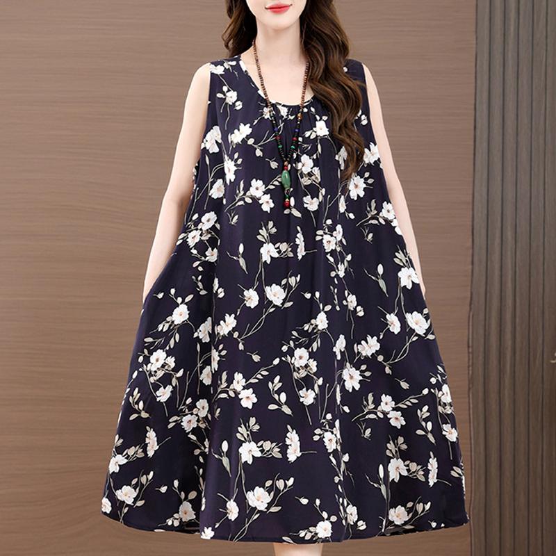 Elegant Woman Summer Dress Casual Loose Plus Size Sleeveless Dresses Female Clothing