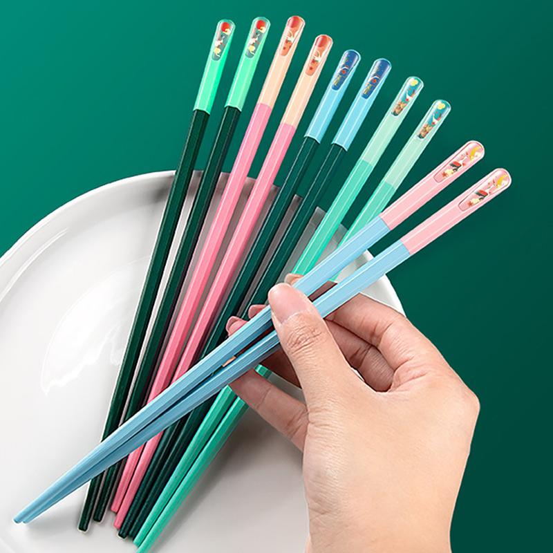 5Pairs Reusable Five-Color Dining Chopsticks Sushi Food Multi Color Chop Sticks Household Tableware Utensils