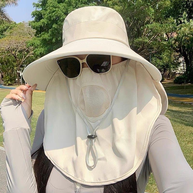 Wide Brim Foldable Shawl Hat Anti Uv Adjustable Integrated Face Mask Fisherman Hat Large Brim Sun Hat Tea Picking Hat Summer