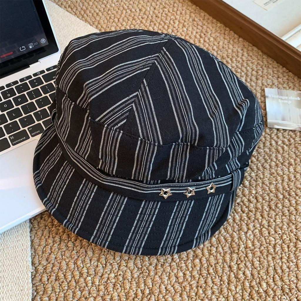 Japanese Striped Star Beret Female Spring And Autumn Korean Version Showing Face Small Versatile Octagonal Hat Fashion Newsboy Hat