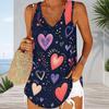 Women Plus Size Sleeveless V Neck Tank Top Vibrant Rainbow Heart Balloon Star Colorful Print Casual Top