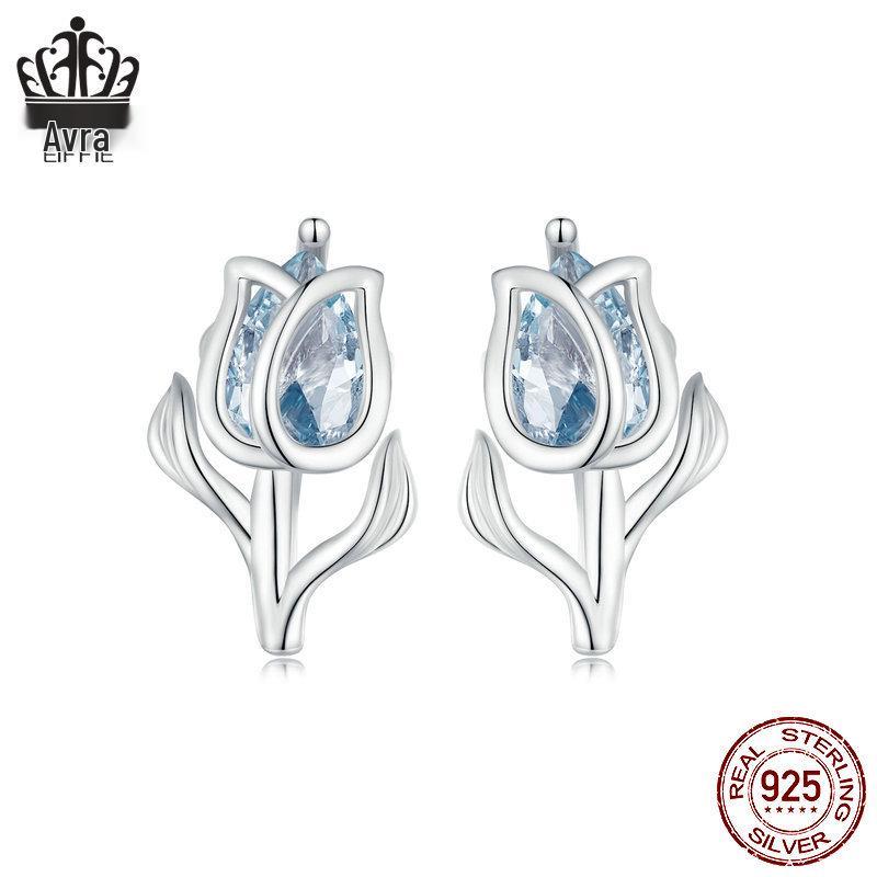 

Серьги-тюльпаны из стерлингового серебра с синими шипами для женщин S925 Sterling Silver