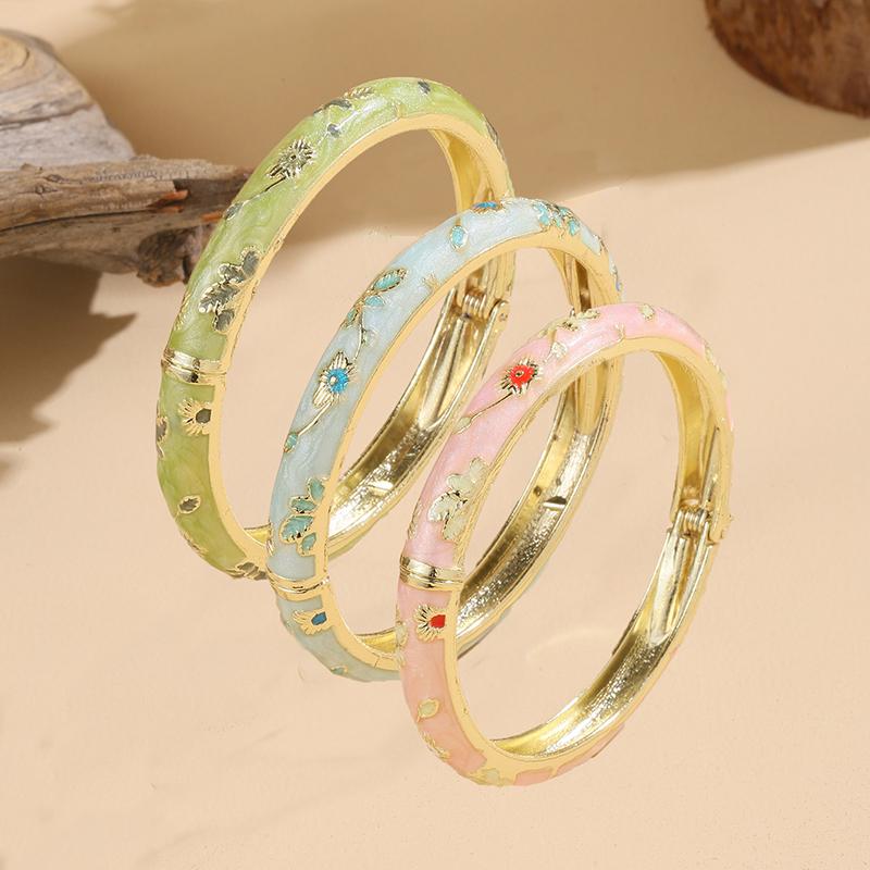 3 Pezzi Bracciale Vintage Boemo in Cloisonné per Donna Fiore Piccolo Smalto Placcato Oro Gioielli di Lusso Regali