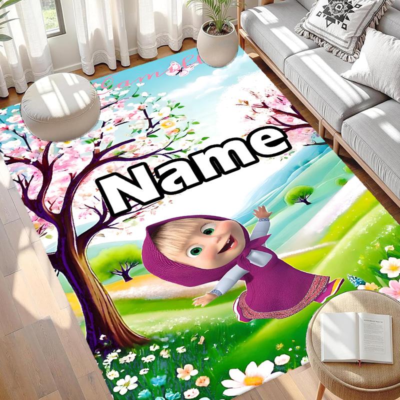 Custom Name Personalized Masha and The Bear Print Carpet, Versatile Home Decor Rug, for Playroom, Apartment, Balcony, Entryway, Hallway Gift