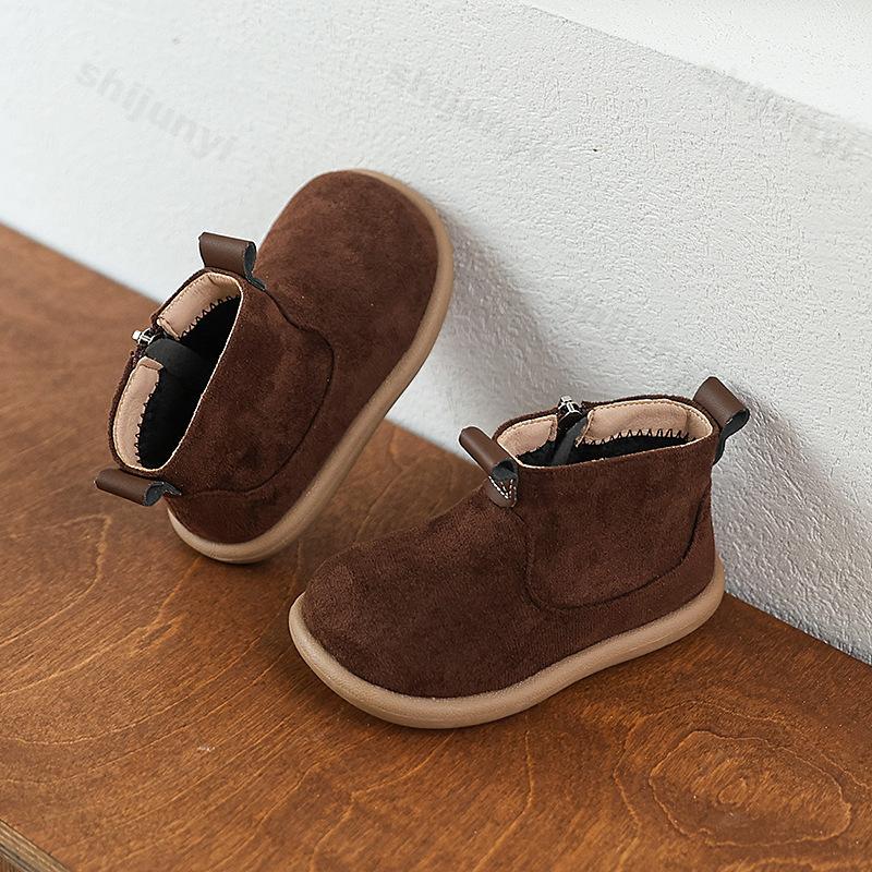 Kids Ankle Boots Autumn Children Casual Shoes Baby Boys Girls Suede Outdoor Anti-slip Short Boots Zipper Retro High Top Shoes