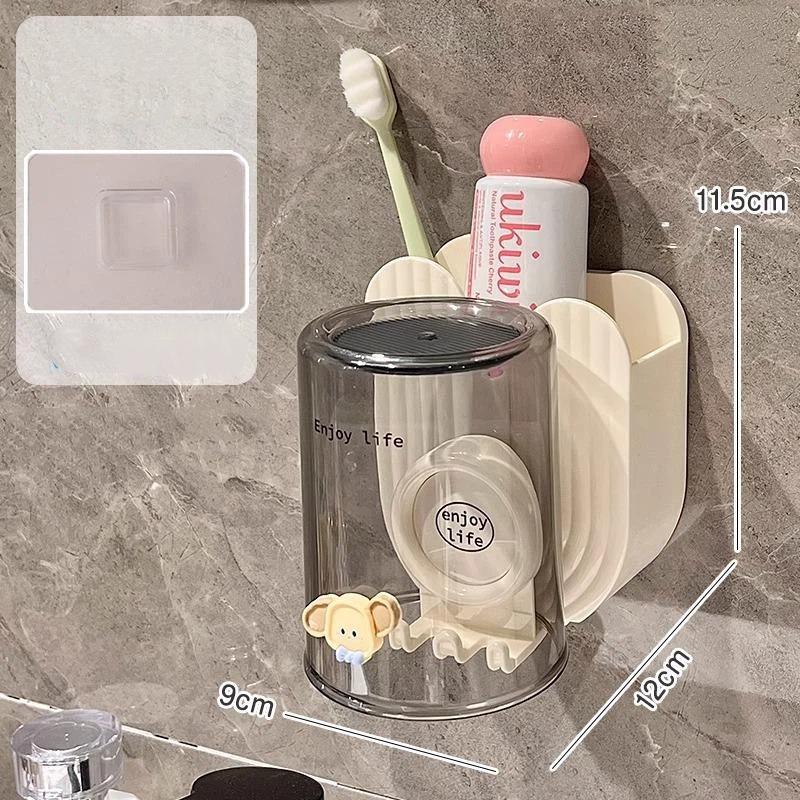Wall Mounted Toothbrush Holder with Cup Dustproof Drain Hole Design Bathroom Storage Rack for Daily Home Use