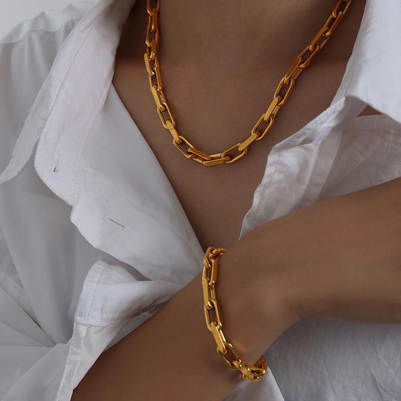 Fashion Necklace Bracelet Set For Women Stainless Steel Cuban Thick Chain 2023 Trend Zircon Man Accessories Wholesale