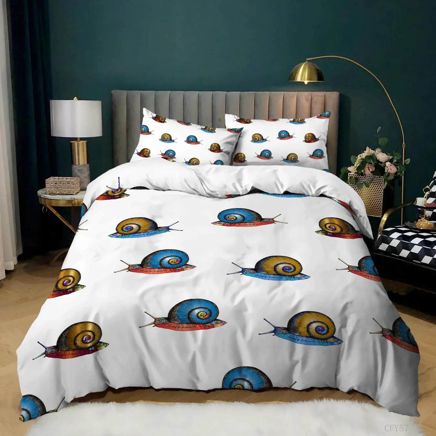 

Snail Duvet Cover King/Queen Size,cute Reptile Shelled Mollusk Bedding Set for Kids Girls Boys,purple Animal Flowers Quilt Cover 70x133cm 2pcs