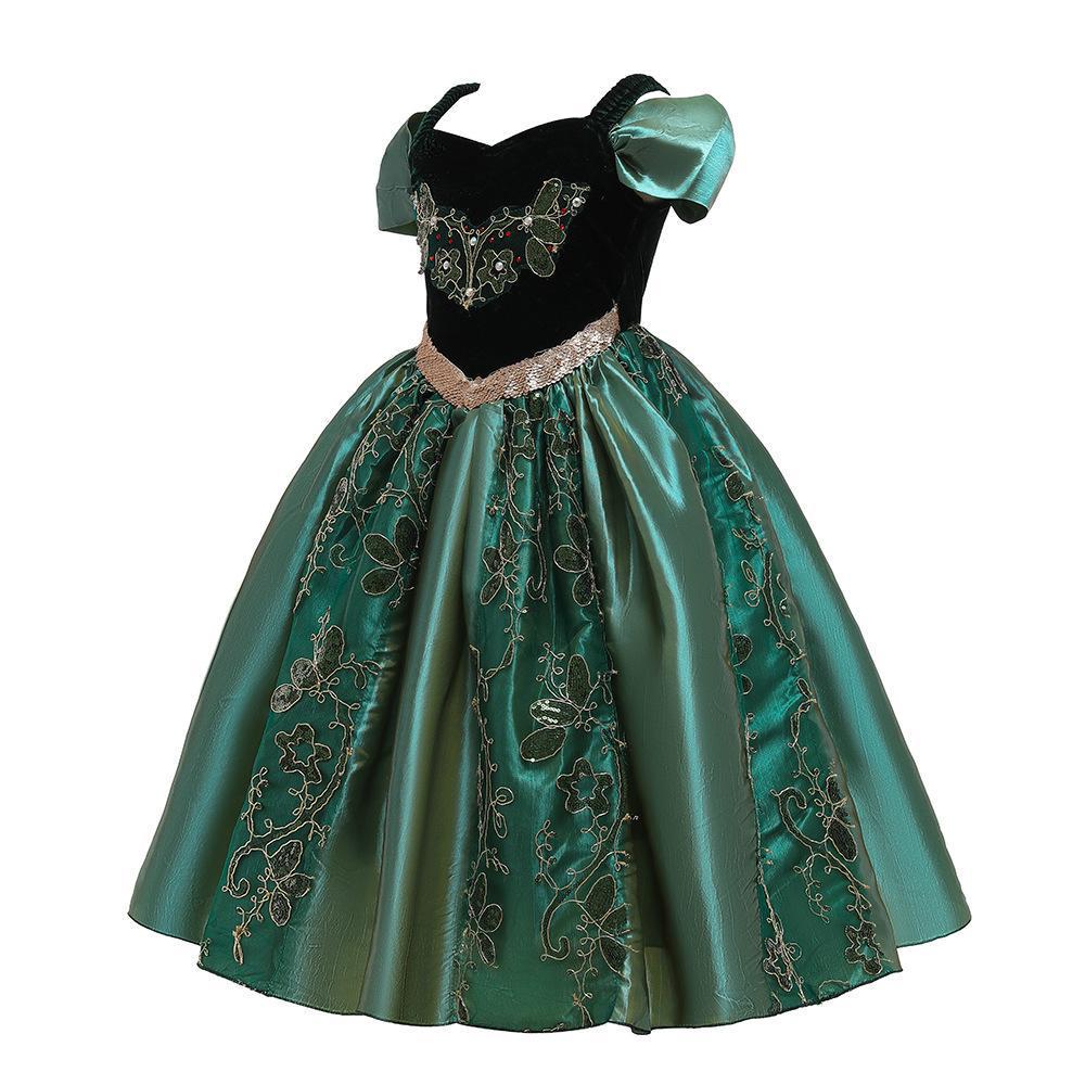 Frozen 2 Princess Anna Green Cosplay Dress for Kids