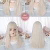 26Inch Blonde Platinum Golden Synthetic Wigs With Bang Long Natural Straight Hair Wig for Women Hime Cut Cosplay Heat Resistant