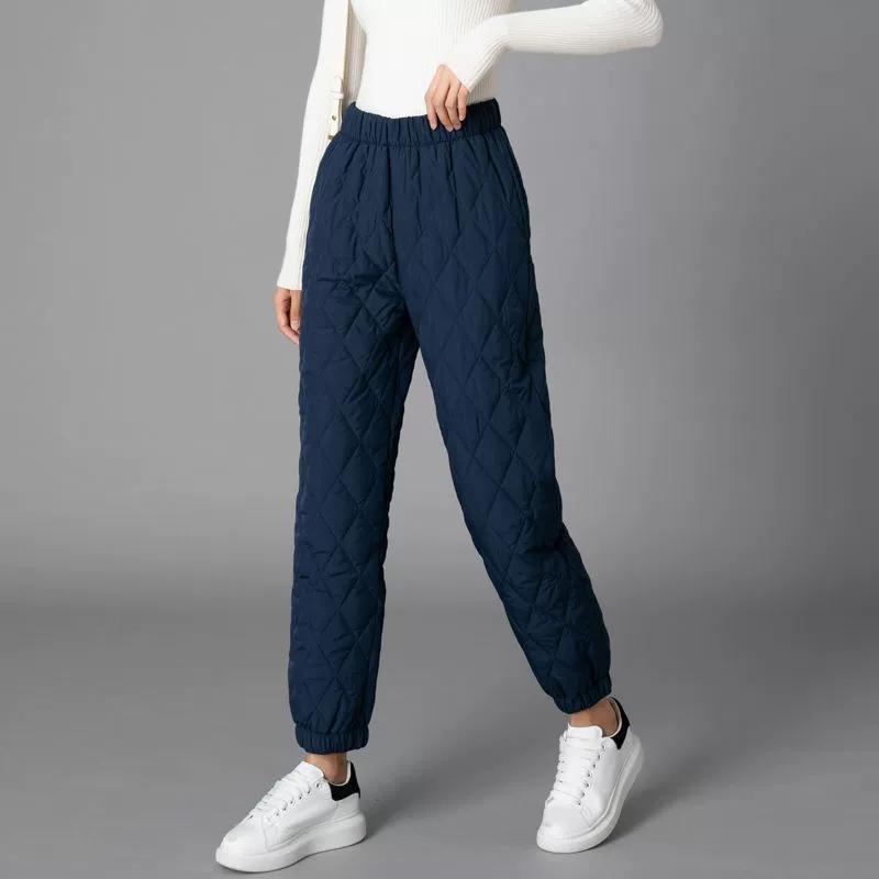 Wide Leg Cotton Pants, Women's Thick Warm Pants, Plus Size Casual Straight Leg Pants, High Waisted Down Cotton Pants for Outerwear