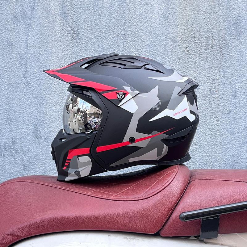 Street Fighter Motorcycle Helmet Men's and Women's Full Helmet Four Seasons Locomotive Retro Detachable Combination Helmet