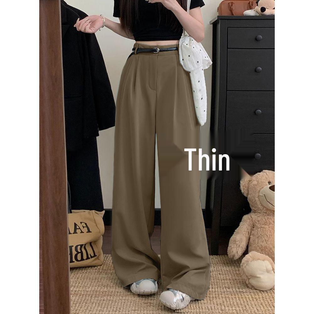 Women's High-Waisted Floor-Length Wide-Leg Trousers - Casual, Loose Fit for Spring and Autumn